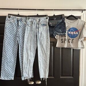 Lot of 4-NASA Graphic Crop Top and Denim Jeans Set